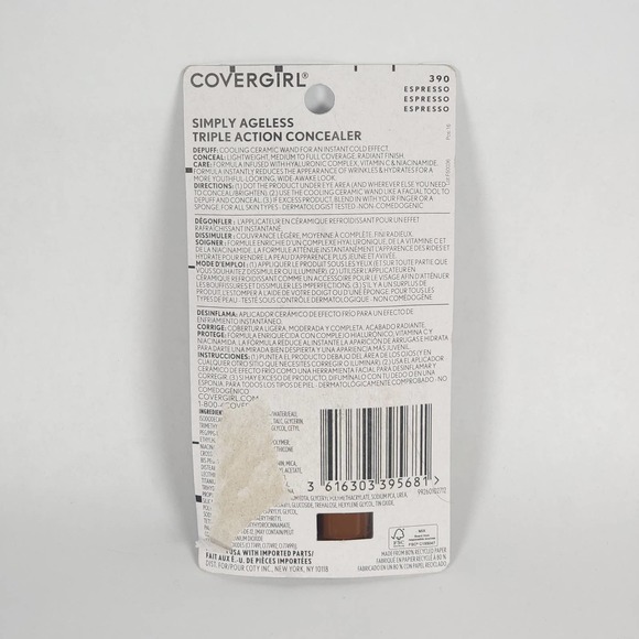 (2) Covergirl Simply Ageless Triple Action Concealer 390 Espresso NEW SHIPS FAST - Picture 3 of 3